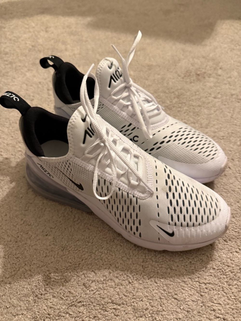 Nike Women’s White and Black Air Max 270 Mesh Sneakers